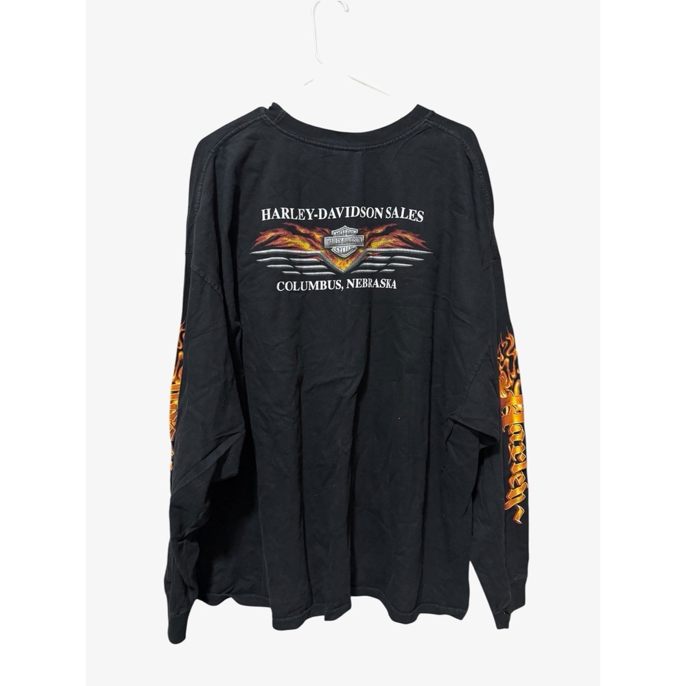 Y2K Vintage Harley Davidson Flame Script Long Sleeve Pocket Shirt Black 4X - Picture 2 of 13